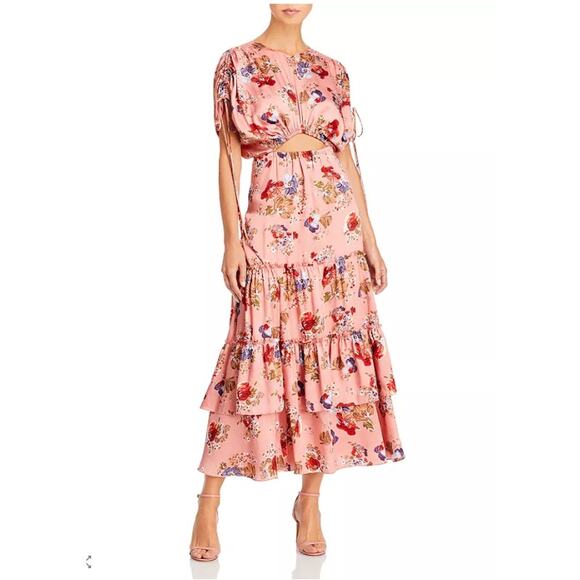 Cinq a Sept Dress Womens 14 Martine Floral Ruffled Maxi Boho Coquette Romantic - Picture 1 of 16